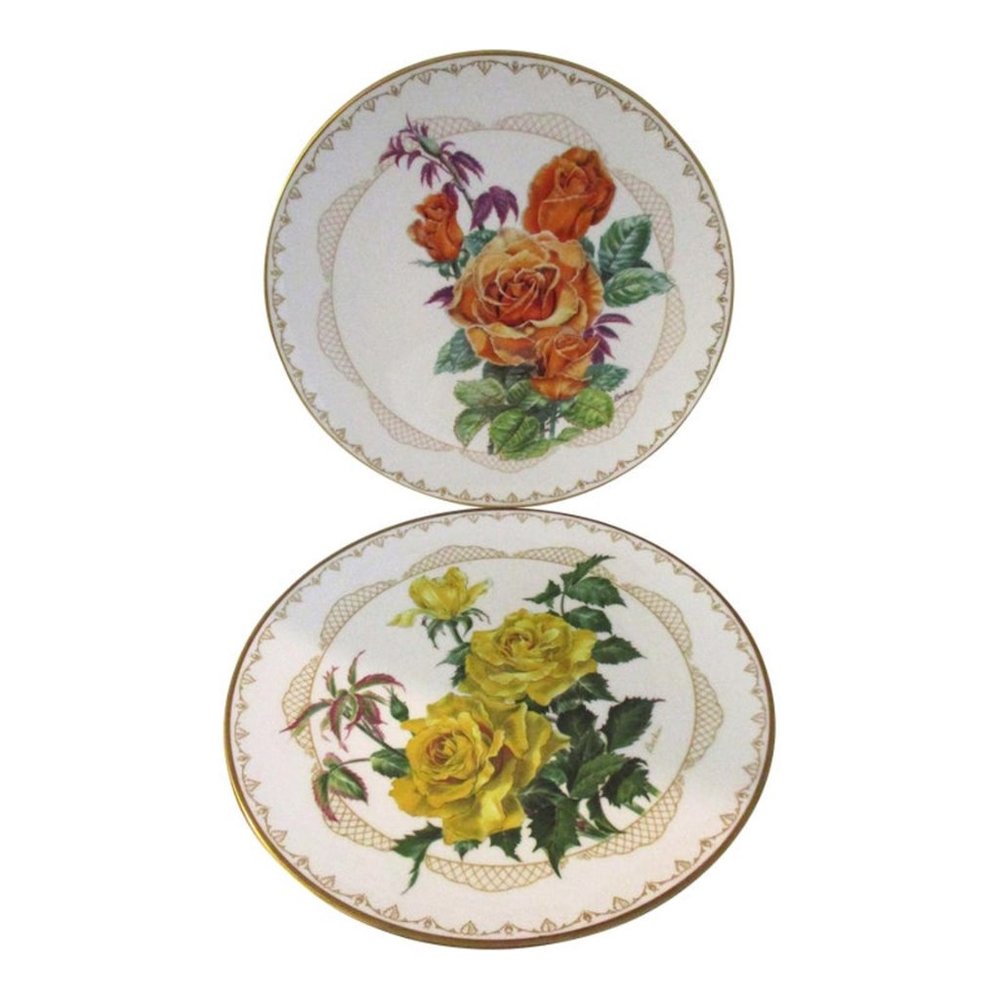 1980s Edward Marshall Boehm Porcelain Roses Plates, a Pair